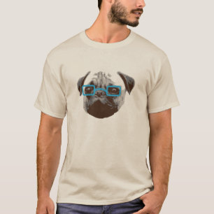 Camiseta Cute Pug Hipster con Gafas Azules