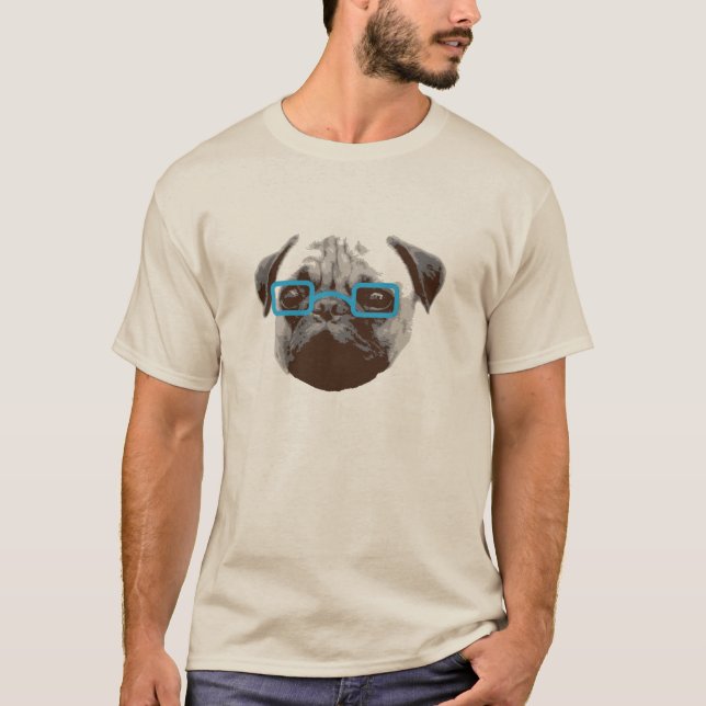 Camiseta Cute Pug Hipster con Gafas Azules (Anverso)