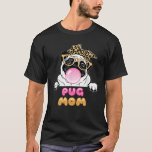 Camiseta Cute Pug Perro Leopardo Bandana Glasses Bubble Gum