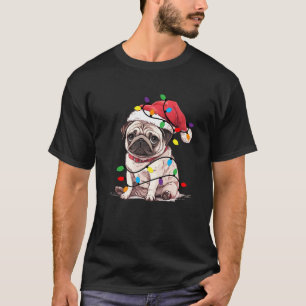 Camiseta Cute Pug Santa Hat Árbol de navidad enciende Navid