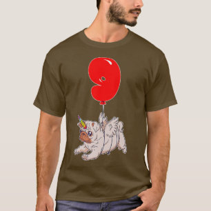 Camiseta Cute Pug Unicorn9th BirthdayKids Balloon Party