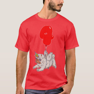Camiseta Cute Pug Unicorn 4CumpleañosNiños Fiesta de globos