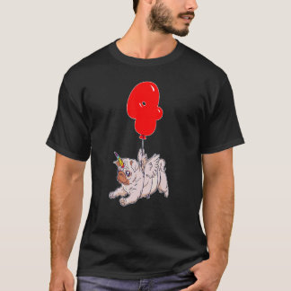 Camiseta Cute Pug Unicorn Cumpleaños 4 Años Fiesta de Globo