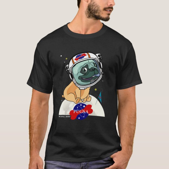 Camiseta Cute PUGSA PUG Astronauta En El Espacio Helmut  UN (Anverso)