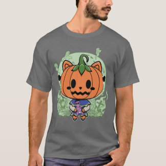 Camiseta Cute Pumpkin Cat And Horror Monster For Halloween 