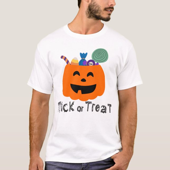 Camiseta Cute Pumpkin Treat Bucket Trick or Treat Graphic (Anverso)