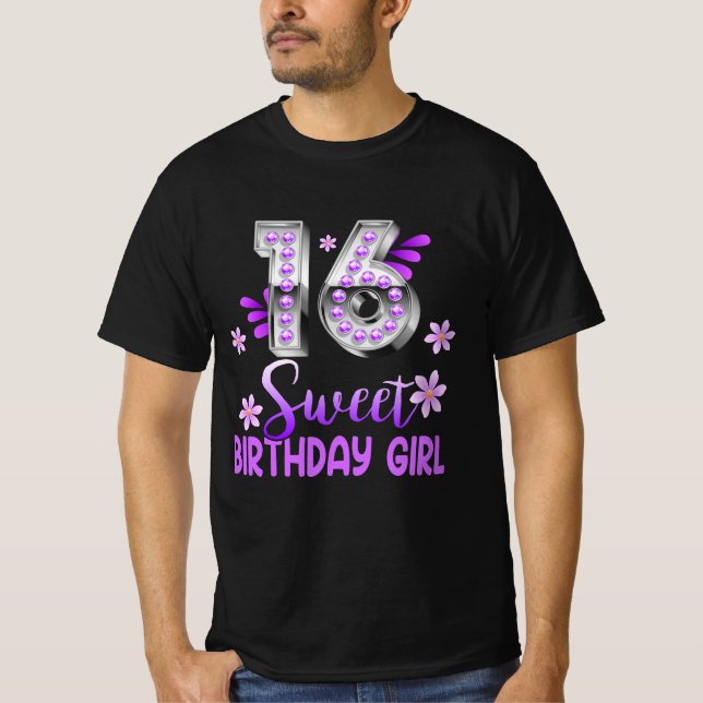 Camiseta Cute Purple Black Sweet 16 Style I 16th Birthday S (Anverso)