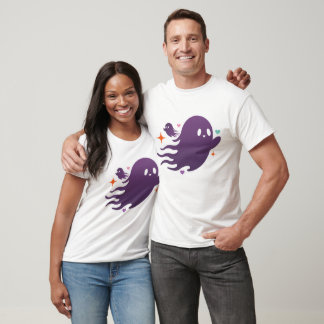 Camiseta Cute Purple Ghost Duo – Whimsical Halloween Art