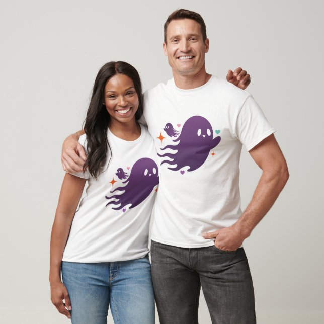 Camiseta Cute Purple Ghost Duo – Whimsical Halloween Art (Unisexo)