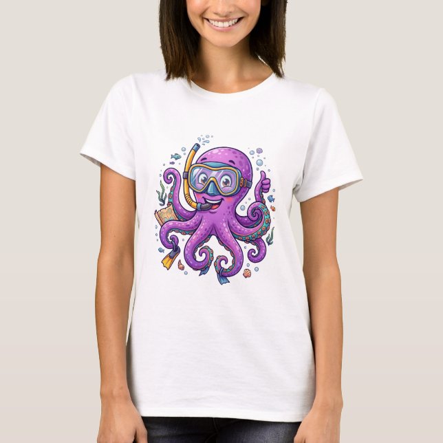 Camiseta Cute Purple Octopus Treasure Hunter (Anverso)