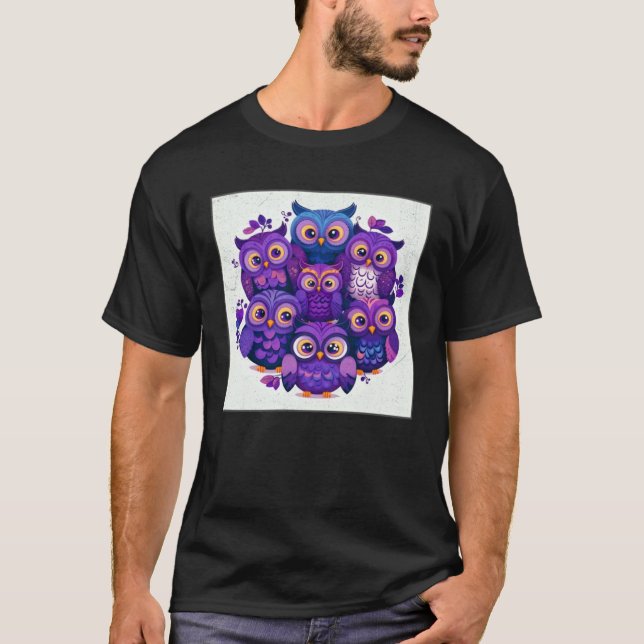 Camiseta Cute Purple Owls Illustration Minimal Unique Big E (Anverso)