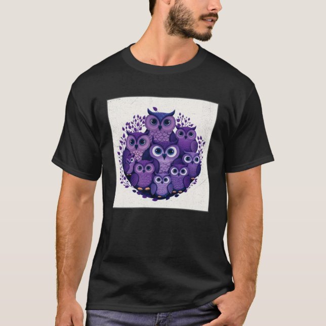Camiseta Cute Purple Owls Illustration Minimal Unique Big E (Anverso)