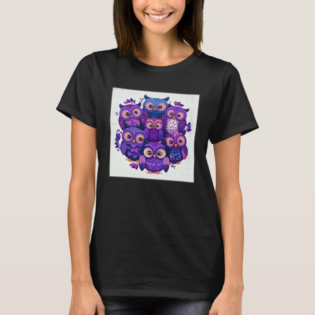 Camiseta Cute Purple Owls Illustration Minimal Unique Big E (Anverso)