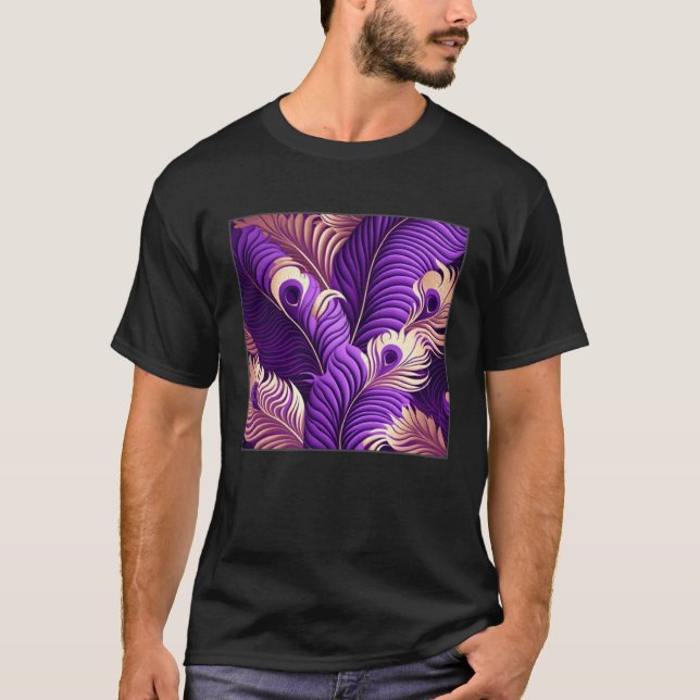 Camiseta Cute Purple Peacock Feathers Illustration Birds Wo (Anverso)