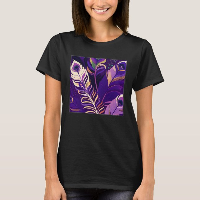 Camiseta Cute Purple Peacock Feathers Illustration Birds Wo (Anverso)