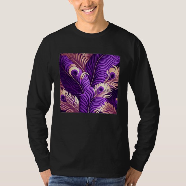 Camiseta Cute Purple Peacock Feathers Illustration Birds Wo (Anverso)