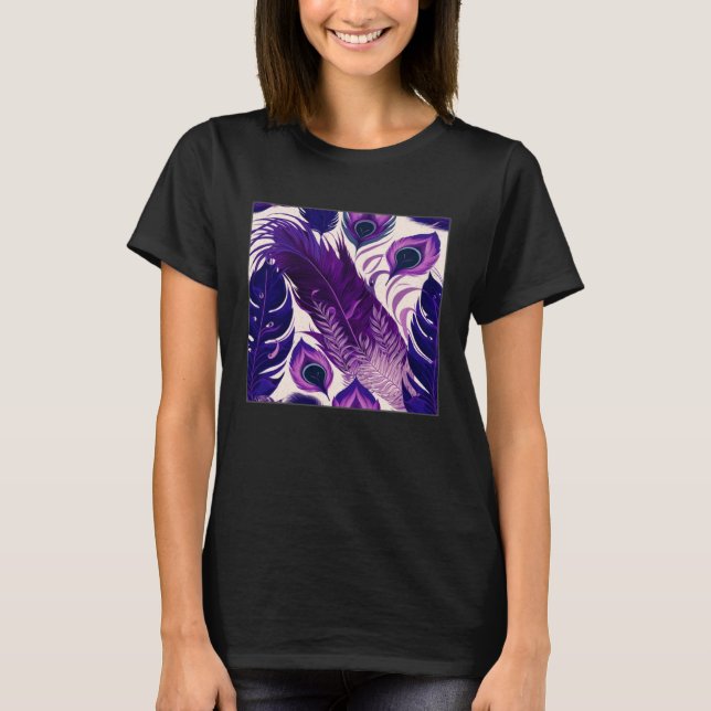 Camiseta Cute Purple Peacock Feathers Illustration Birds Wo (Anverso)
