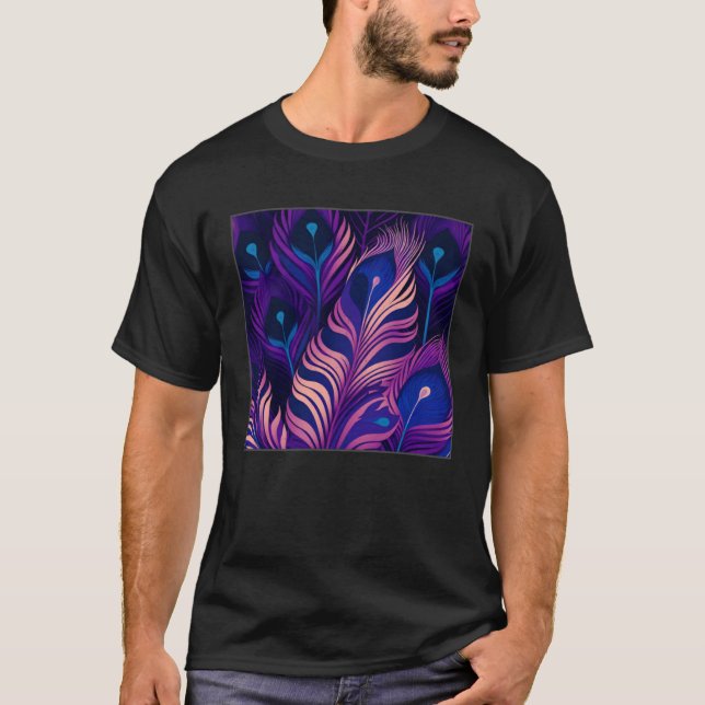 Camiseta Cute Purple Peacock Feathers Illustration Birds Wo (Anverso)