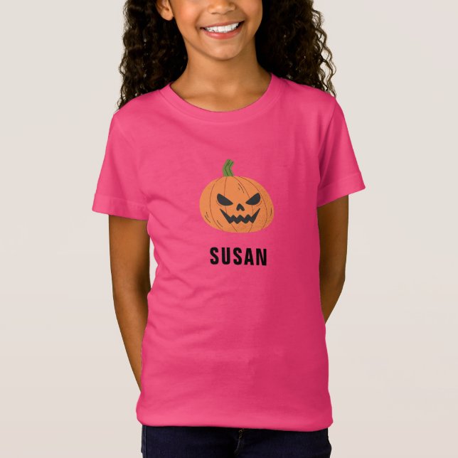 Camiseta Cute Purple Pumpkin Nombre personalizado Halloween (Anverso)