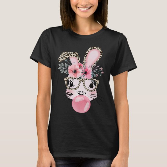 Camiseta Cute Rabbit Bubble Gum Easter Day Bunny Leopard Gl (Anverso)