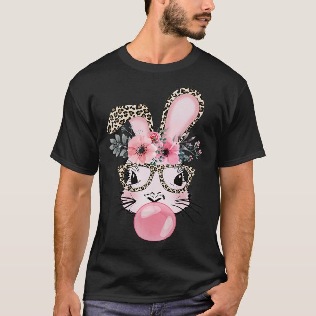 Camiseta Cute Rabbit Bubble Gum Easter Day Bunny Leopard Gl (Anverso)