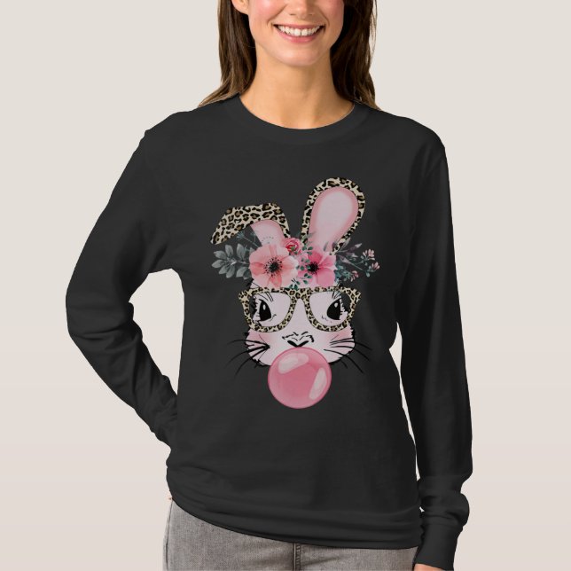 Camiseta Cute Rabbit Bubble Gum Easter Day Bunny Leopard Gl (Anverso)