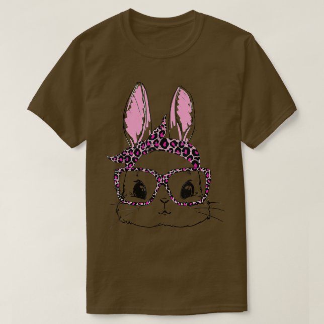Camiseta Cute Rabbit Bunny Face Leopard Glasses Headband Ea (Diseño del anverso)