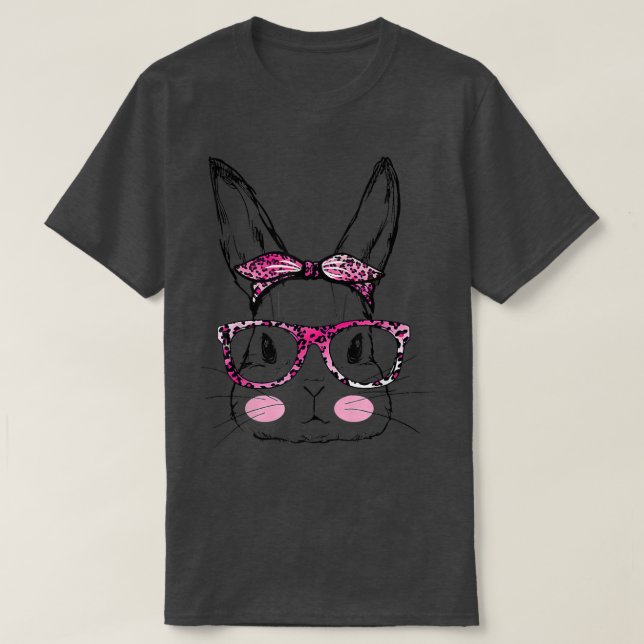 Camiseta Cute Rabbit Bunny Face Leopard Glasses Headband Ea (Diseño del anverso)