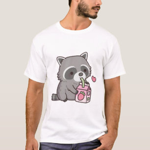 Camiseta Cute Raccoon Ama Fresa Leche Doodle