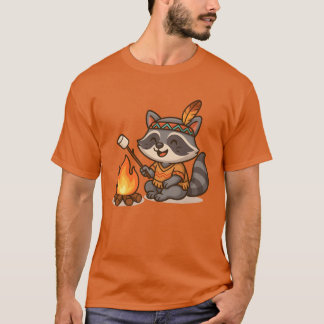 Camiseta Cute Raccoon Camping and Roasting Marshmallow retr