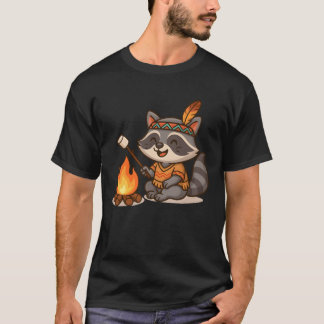 Camiseta Cute Raccoon Camping and Roasting Marshmallow retr