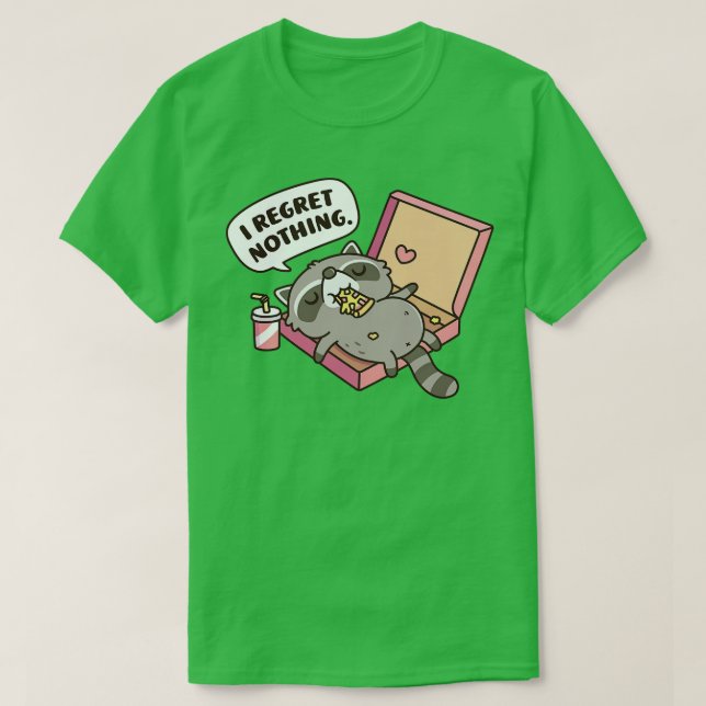 Camiseta Cute Raccoon En La Caja De Pizza No Lamento Nada G (Diseño del anverso)