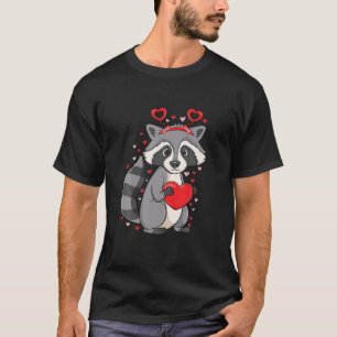 Camiseta Cute Raccoon sosteniendo corazones Patrón de amor 