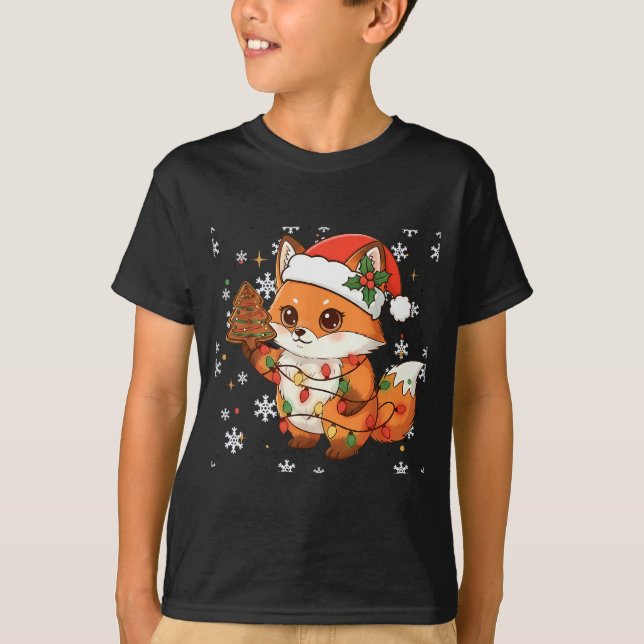Camiseta Cute Racoon Lights Tree Cake Funny Xmas Merry Chri (Anverso)