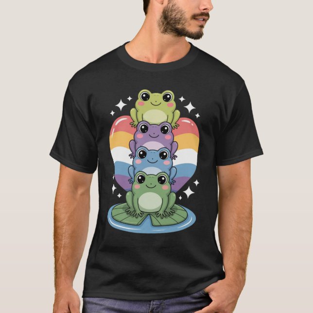 Camiseta Cute Rainbow Frog Stack – Rana Kawaii Pride  (Anverso)