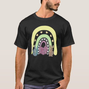 Camiseta Cute Rainbow Happy Easter Leopard Peace Bunny Hear