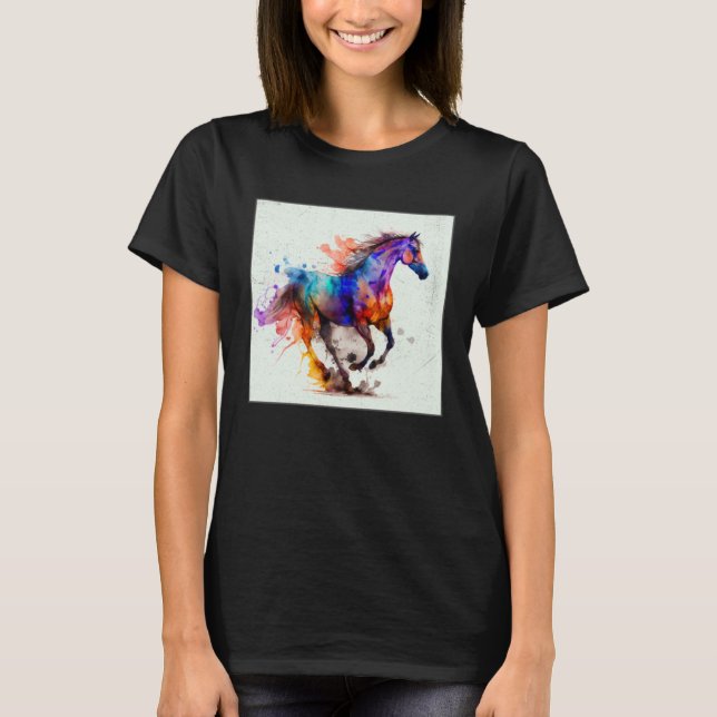 Camiseta Cute Rainbow Horse Paint Splatter Illustration Col (Anverso)