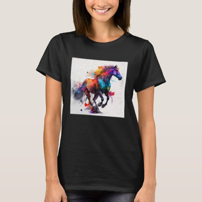 Camiseta Cute Rainbow Horse Paint Splatter Illustration Col (Anverso)