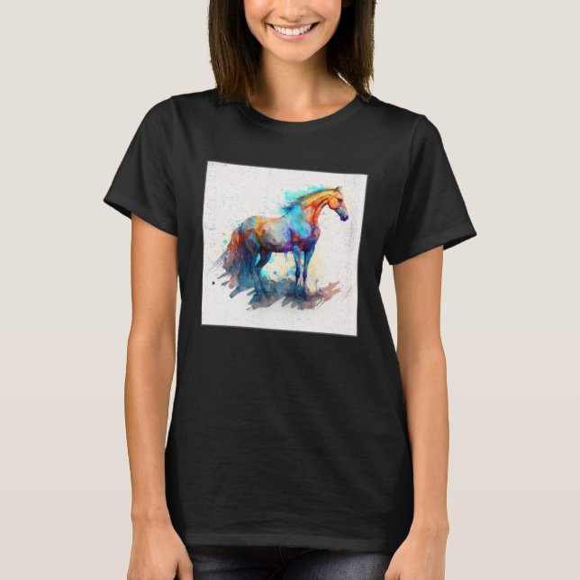 Camiseta Cute Rainbow Horse Paint Splatter Illustration Col (Anverso)