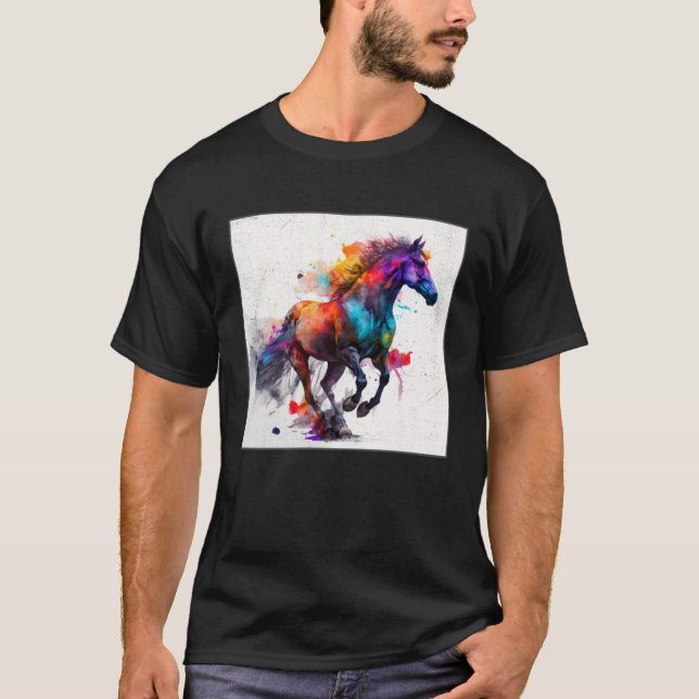 Camiseta Cute Rainbow Horse Paint Splatter Illustration Col (Anverso)