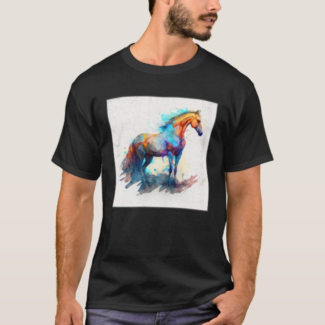 Camiseta Cute Rainbow Horse Paint Splatter Illustration Col (Anverso)