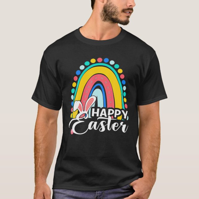 Camiseta Cute Rainbow Leopard Feliz Día de Pascua Decor de  (Anverso)