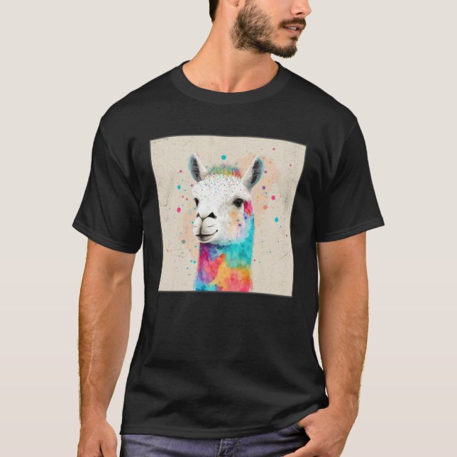 Camiseta Cute Rainbow Llama Paint Splatter Illustration Col (Anverso)