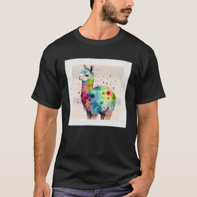 Camiseta Cute Rainbow Llama Paint Splatter Illustration Col (Anverso)