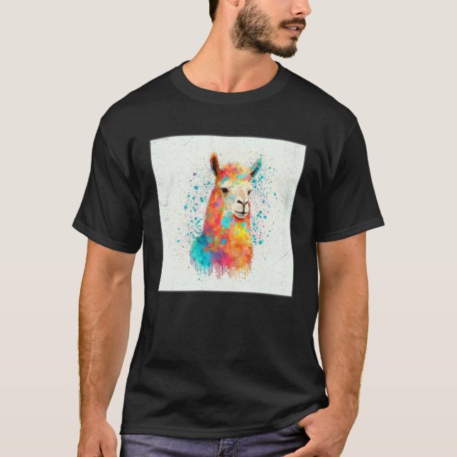 Camiseta Cute Rainbow Llama Paint Splatter Illustration Col (Anverso)