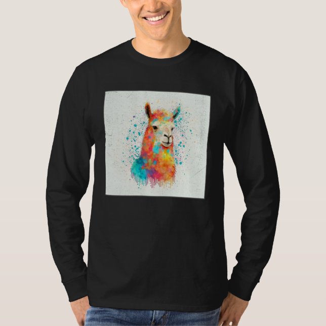 Camiseta Cute Rainbow Llama Paint Splatter Illustration Col (Anverso)