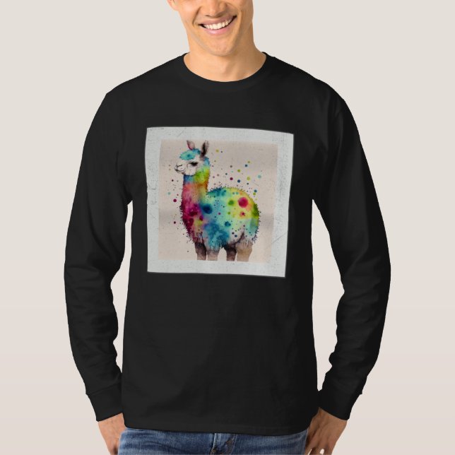 Camiseta Cute Rainbow Llama Paint Splatter Illustration Col (Anverso)