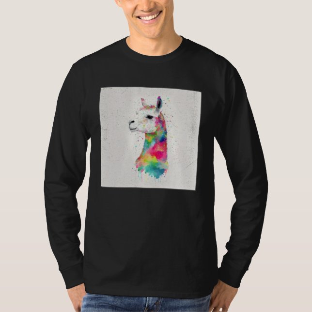 Camiseta Cute Rainbow Llama Paint Splatter Illustration Col (Anverso)