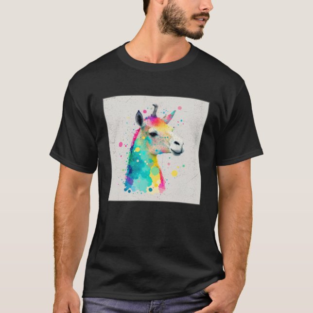 Camiseta Cute Rainbow Llama Paint Splatter Illustration Col (Anverso)
