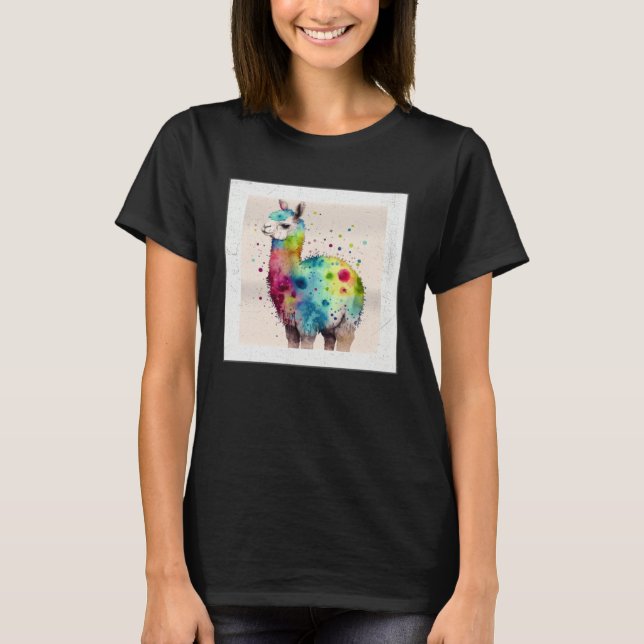 Camiseta Cute Rainbow Llama Paint Splatter Illustration Col (Anverso)